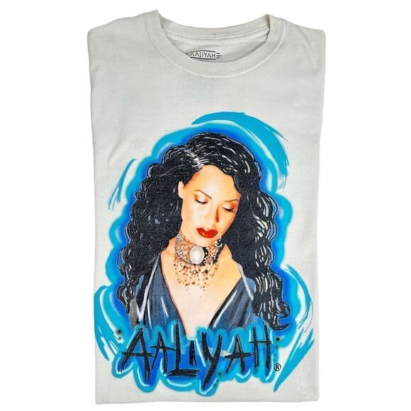 Aaliyah T-Shirt Mens XL Airbrush Hip Hop Concert White Memorial R&B Rap - Picture 1 of 5